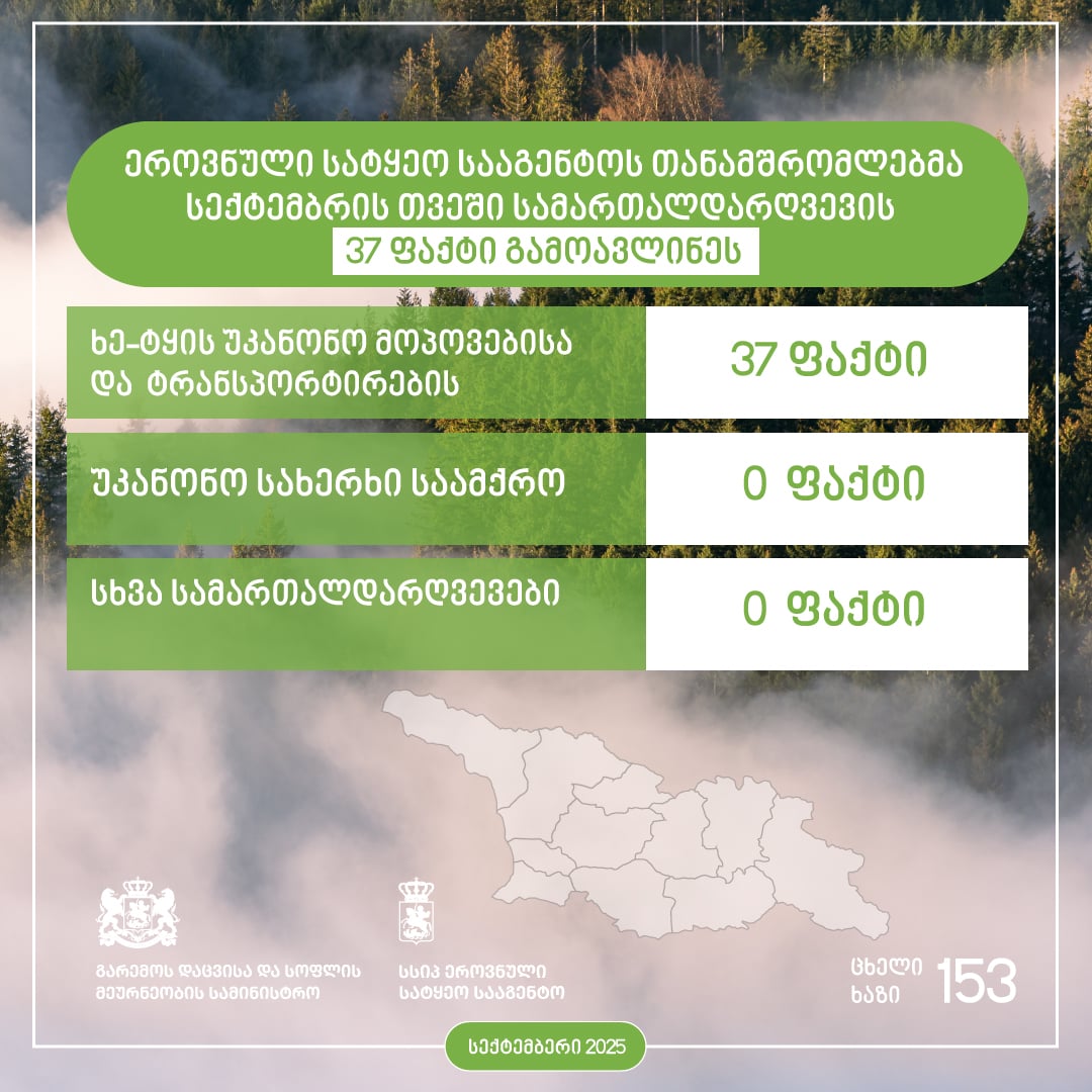 ხე-ტყის უკანონო მოპოვებისა და ტრანსპორტირების სექტემბრის თვის სტატისტიკა