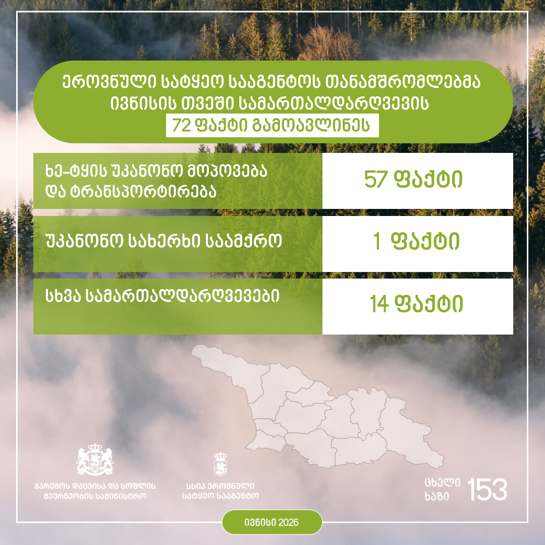 ხე-ტყის უკანონო მოპოვებისა და ტრანსპორტირების ივნისის თვის სტატისტიკა